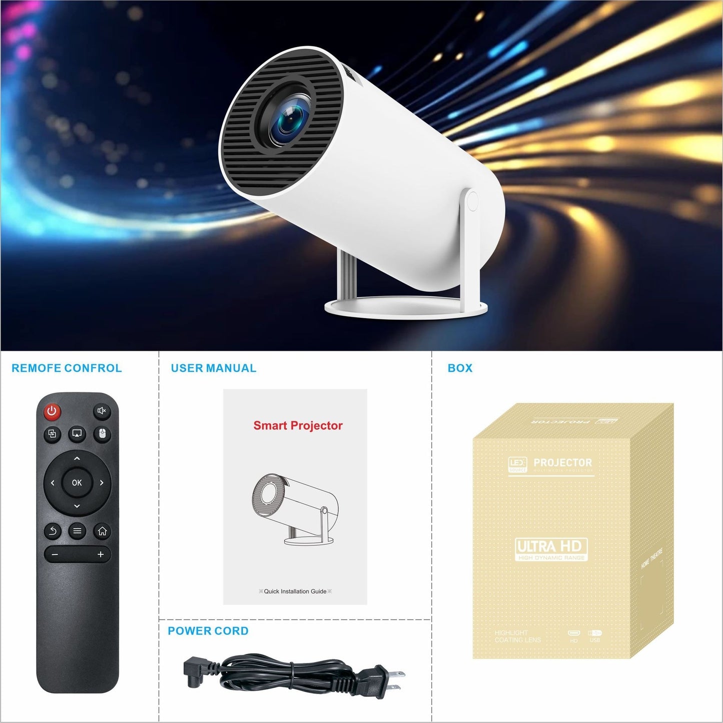 TailedTales™ HY300 Pro Projector Home Theater Entertainment Portable Small Projector